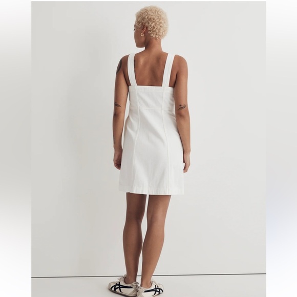 Madewell White Denim Square Neck Button Down Mini Dress | L - Picture 3 of 8